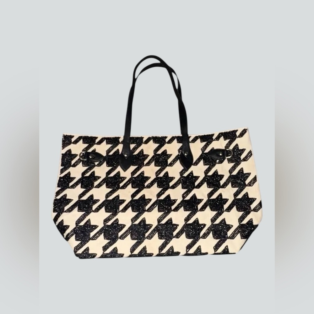 Tiana New York Beaded Black Houndstooth Tote